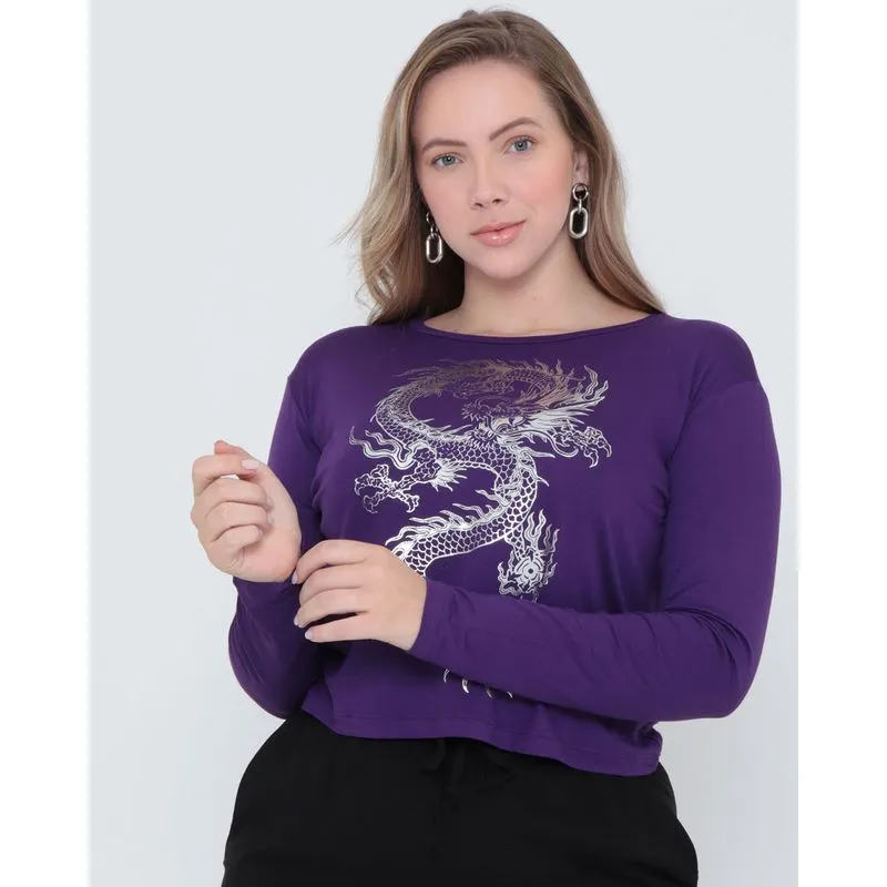 Blusa Plus Size Estampa Dragão Roxa G1