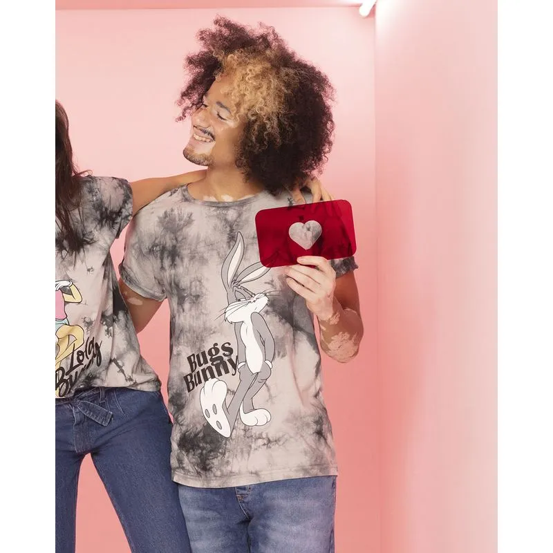 Camiseta Tie Dye Manga Curta Pernalonga Looney Tunes Cinza P