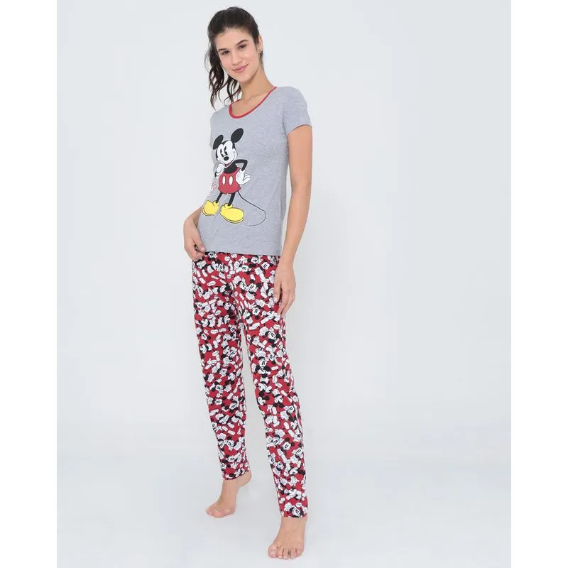 Pijama Feminino Mickey Mouse Disney Cinza Claro P