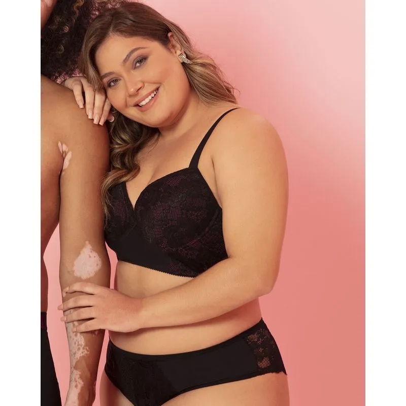 Sutiã Plus Size Com Base Bojo Renda Preto 52