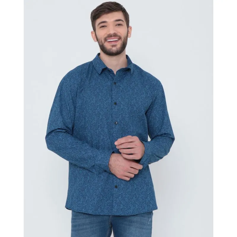 Camisa Social Masculina Floral Azul 3
