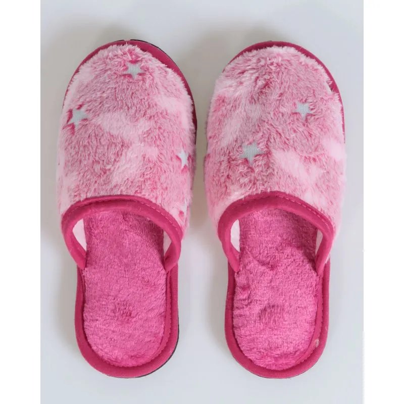 Pantufa Infantil Pelúcia Estampada Estrelas Rosa 32/33