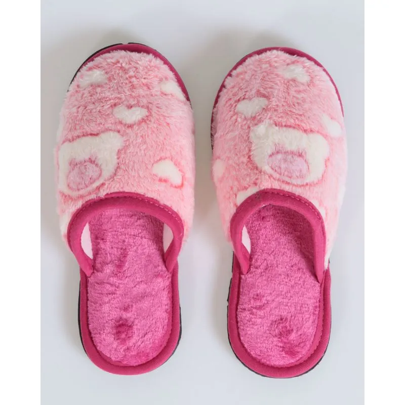 Pantufa Infantil Pelúcia Estampada Ursinho Rosa 28/29