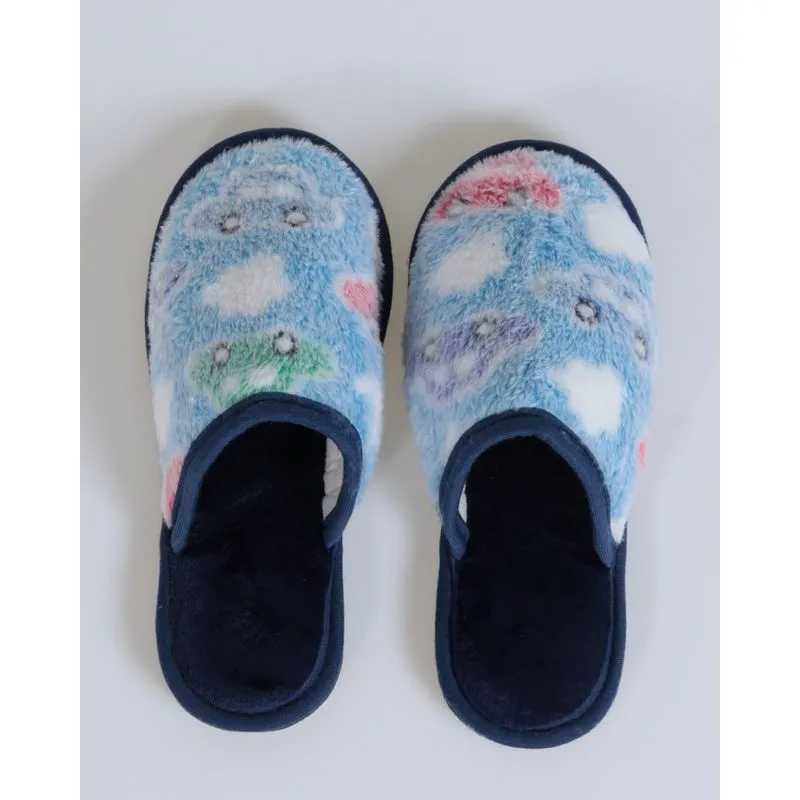Pantufa Infantil Pelúcia Carrinhos Azul Marinho 30/31