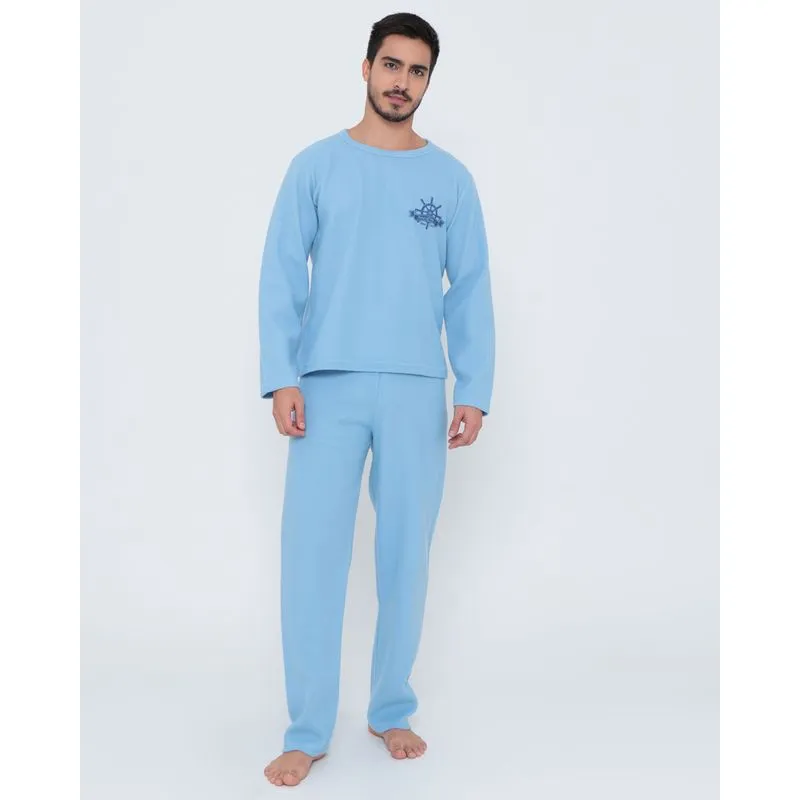 Pijama Longo Malha Soft Azul Claro P