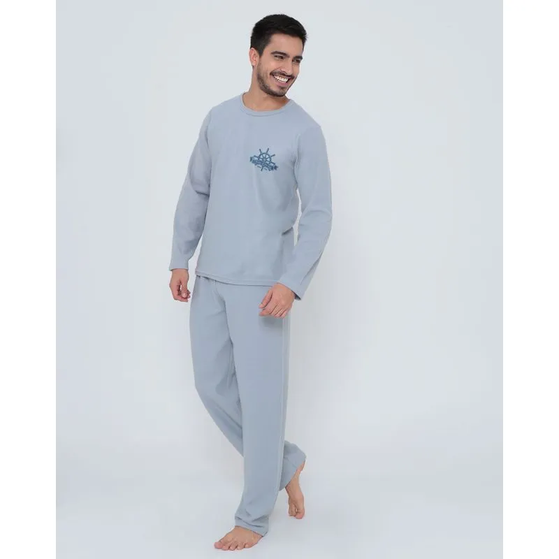 Pijama Longo Malha Soft Cinza Claro M