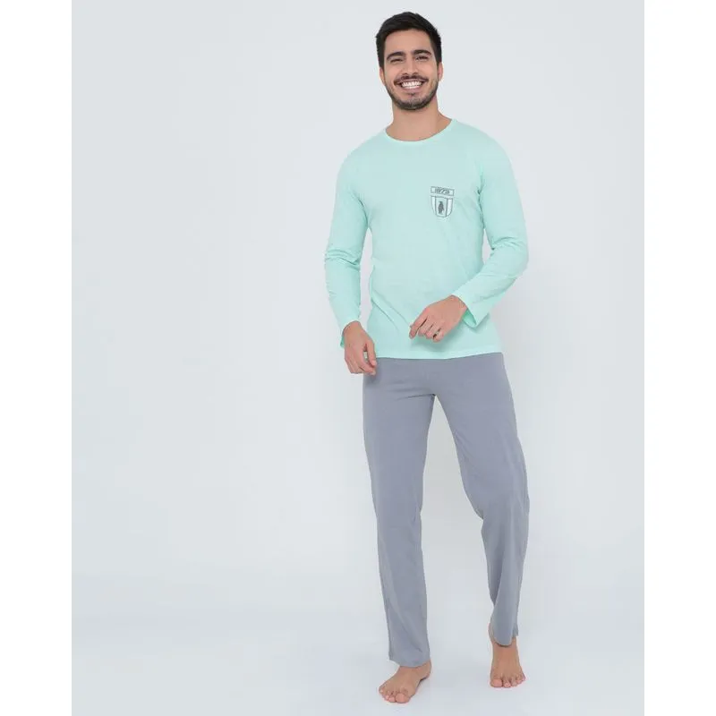 Pijama Longo Malha Básico Verde Claro M
