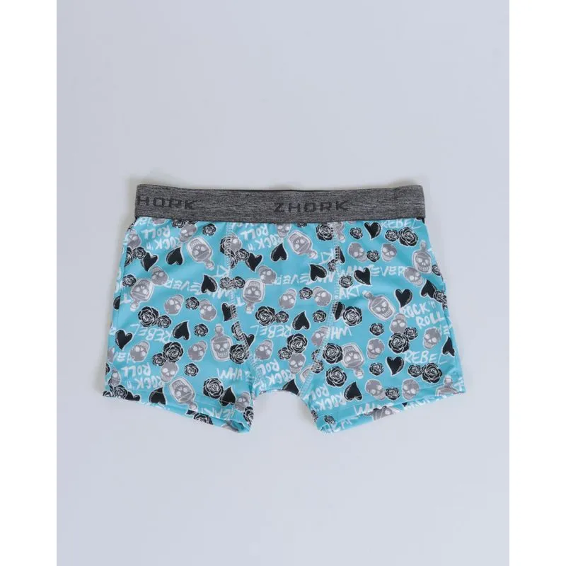 Cueca Boxer Juvenil Caveiras Azul Claro 12