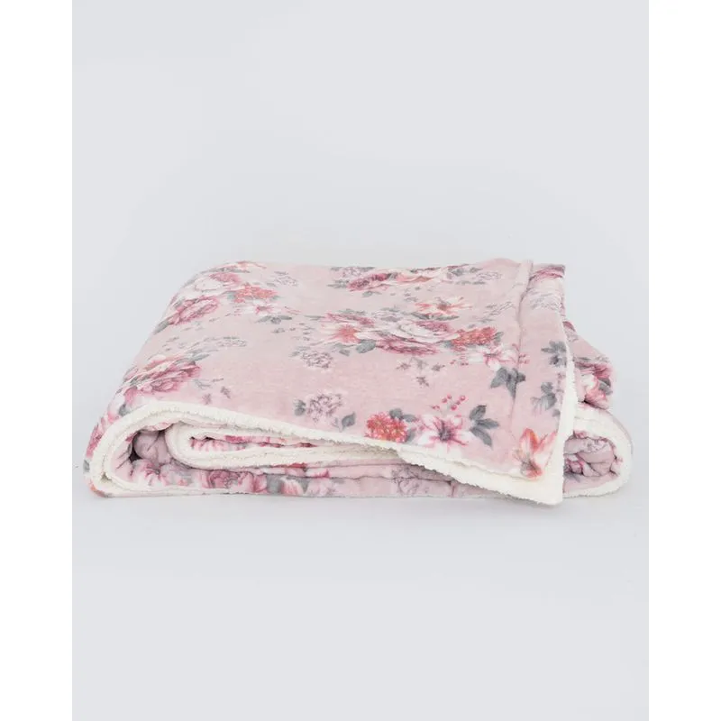 Cobertor Queen Sherpa Estampa Floral Andreza Lilás UN