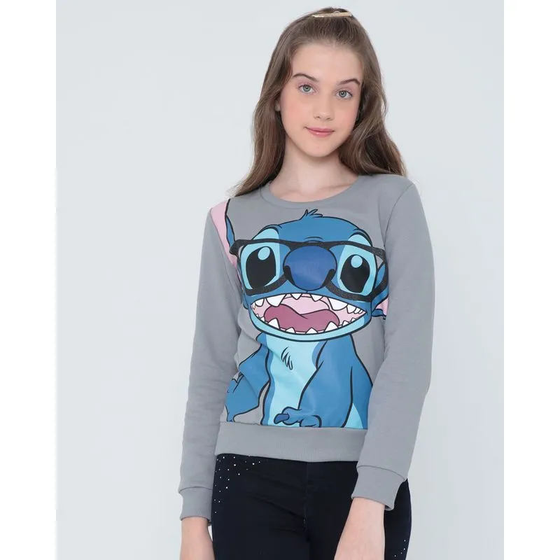 Blusão Moletom Juvenil Lilo e Stitch Disney Cinza 14