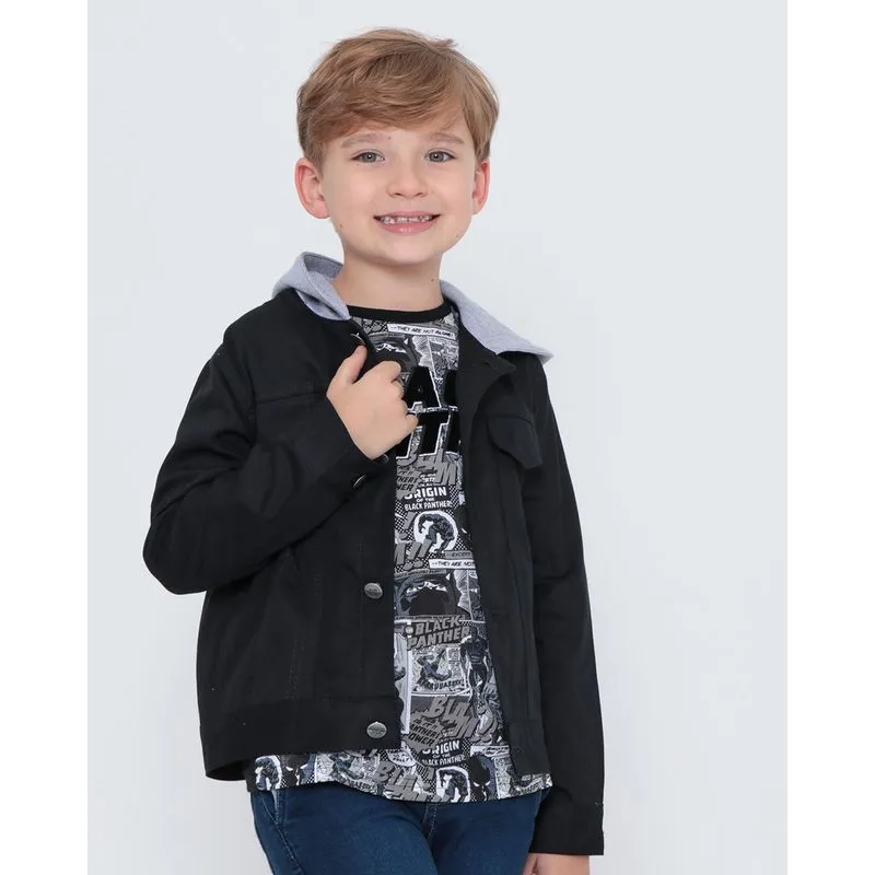 Jaqueta Infantil Sarja Com Capuz Preta 4