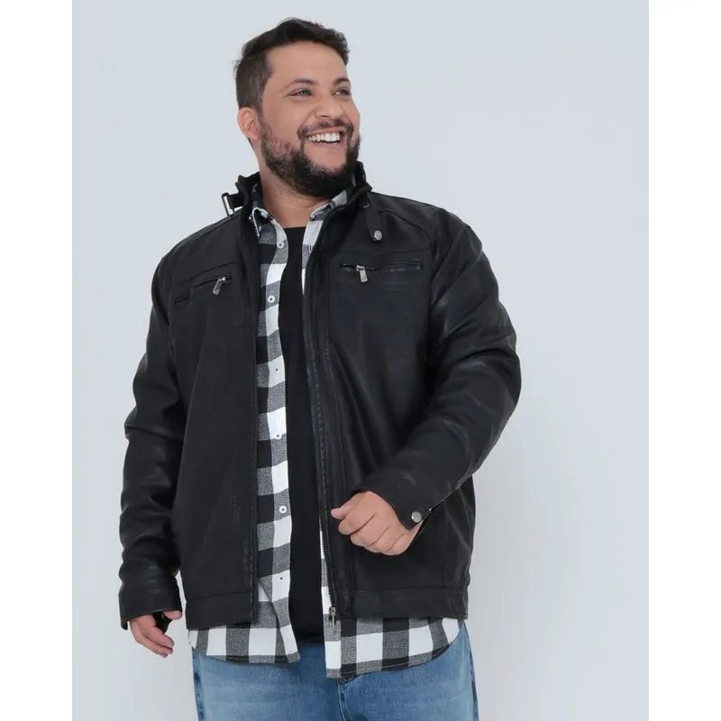 Jaqueta Plus Size Masculina Sintética Preta G2
