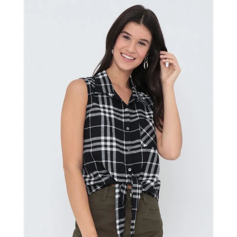 Camisa Feminina Xadrez Nózinho Preta GG