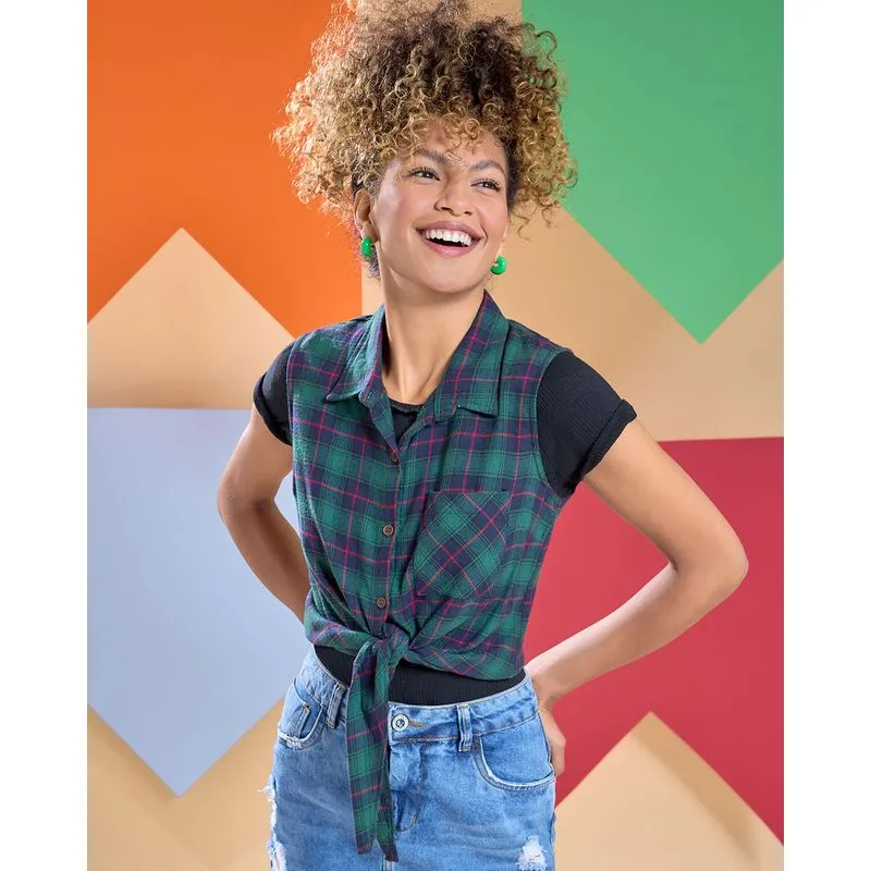 Camisa Feminina Xadrez Nozinho Verde GG