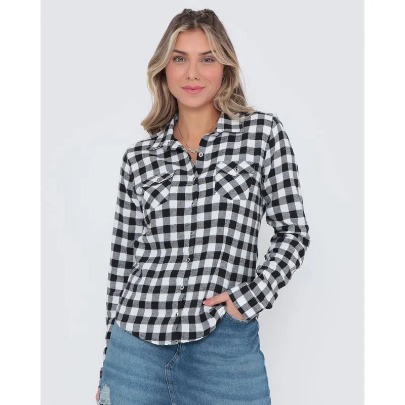 Camisa Feminina Estampa Xadrez Flanela Branca GG