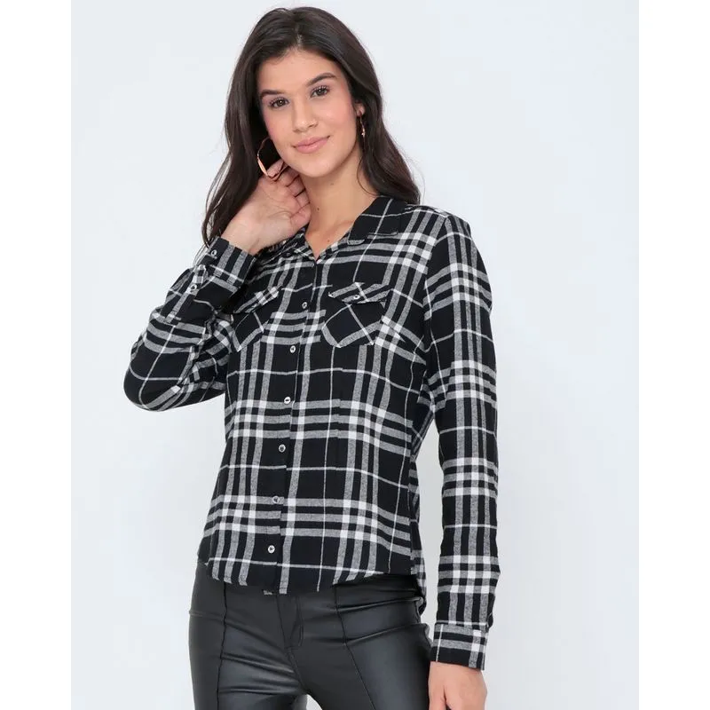 Camisa Feminina Estampa Xadrez Preta GG