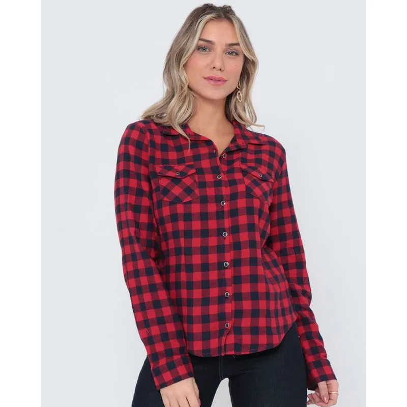 Camisa Feminina Estampa Xadrez Flanela Vermelha M