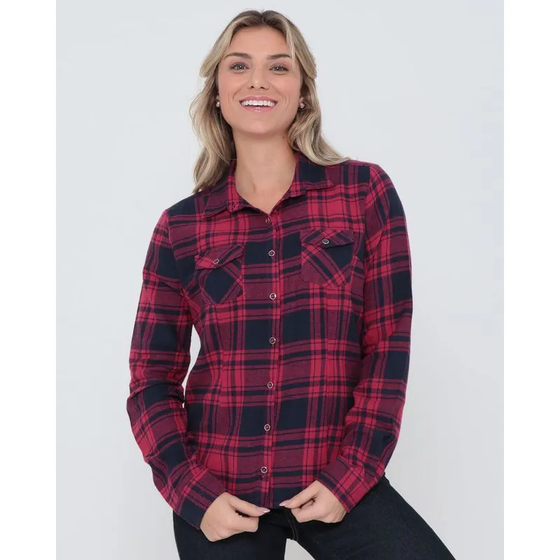 Camisa Feminina Estampa Xadrez Vermelho Escuro G