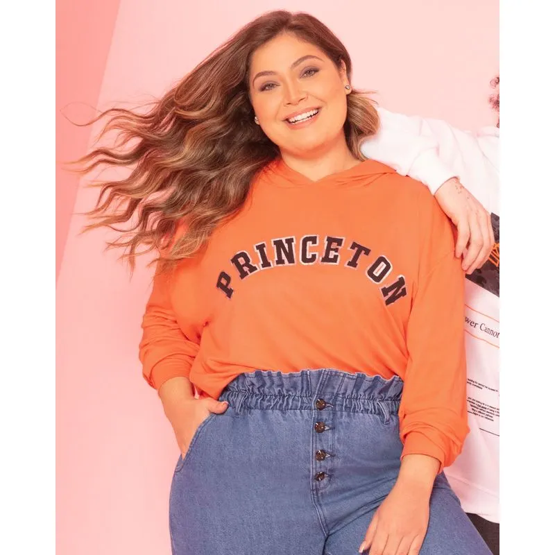 Blusa Plus Size Moletinho Cropped Laranja G1