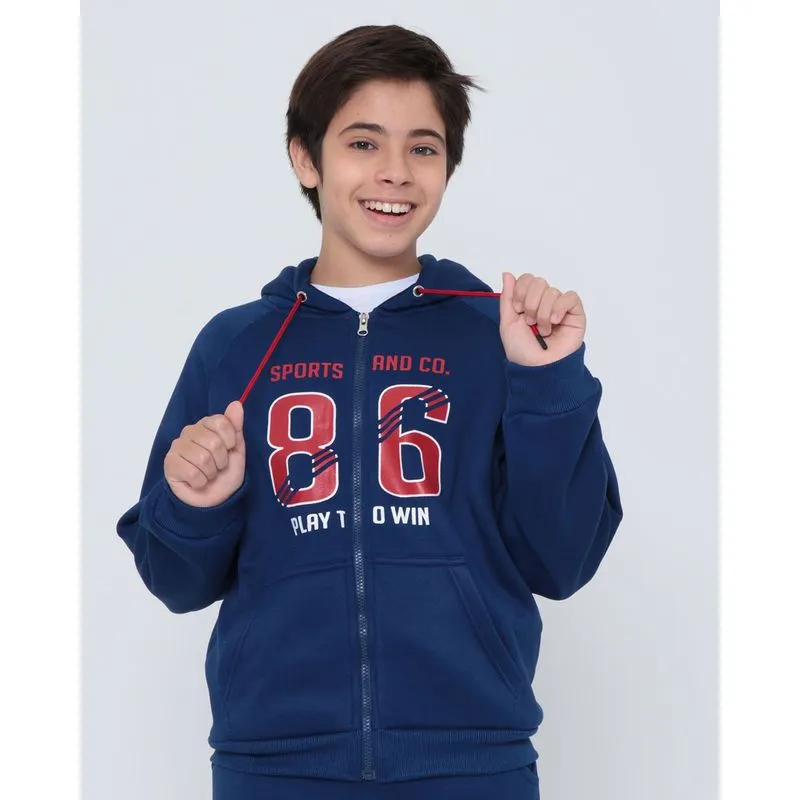 Blusão Moletom Juvenil Com Zíper Estampado Azul Marinho 12