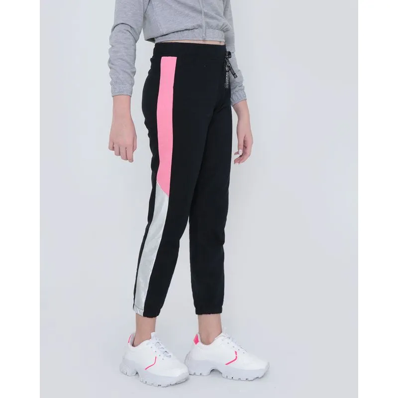 Calça de Moletinho Juvenil Jogger Recortes Preta 16
