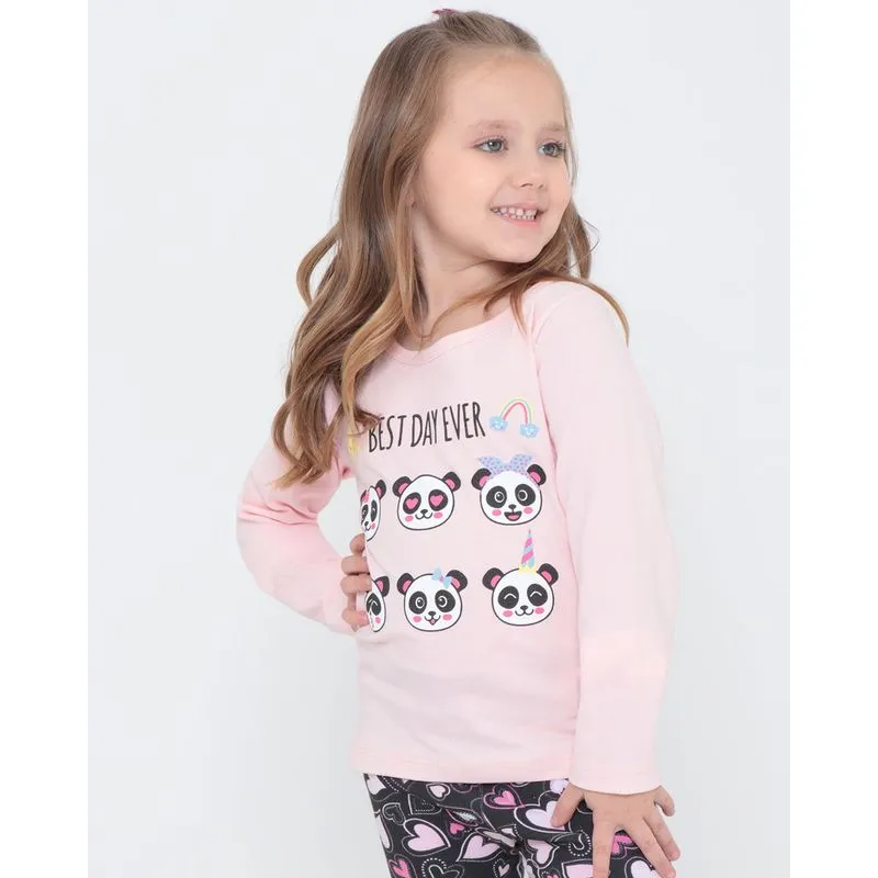 Blusa Infantil Manga Longa Estampa Panda Rosa Claro 4