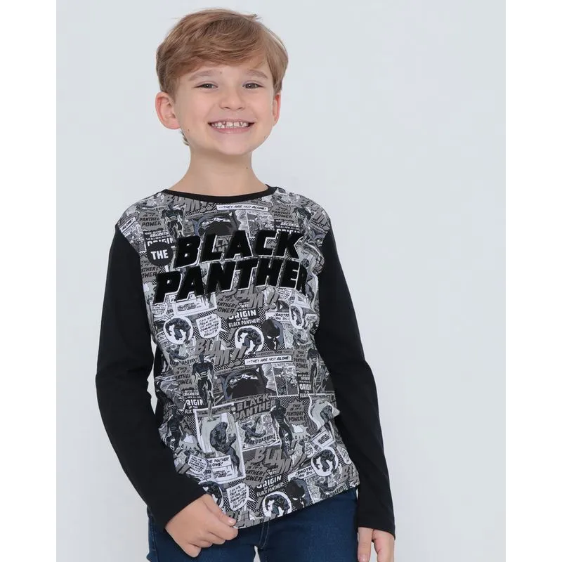 Camiseta Infantil Pantera Negra Marvel Preta 6