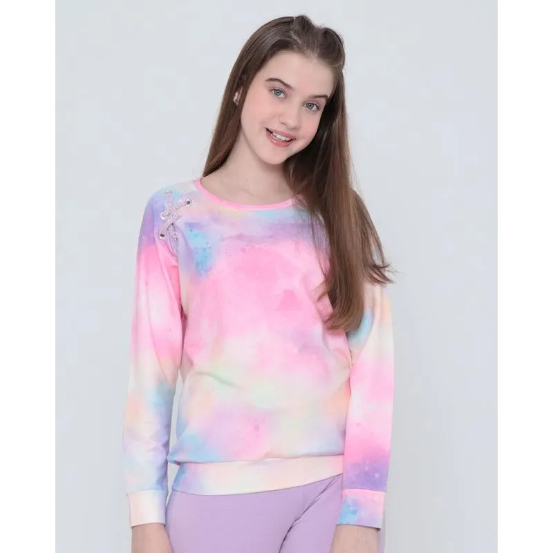 Blusa Juvenil Moletinho Tie Dye Rosa 12