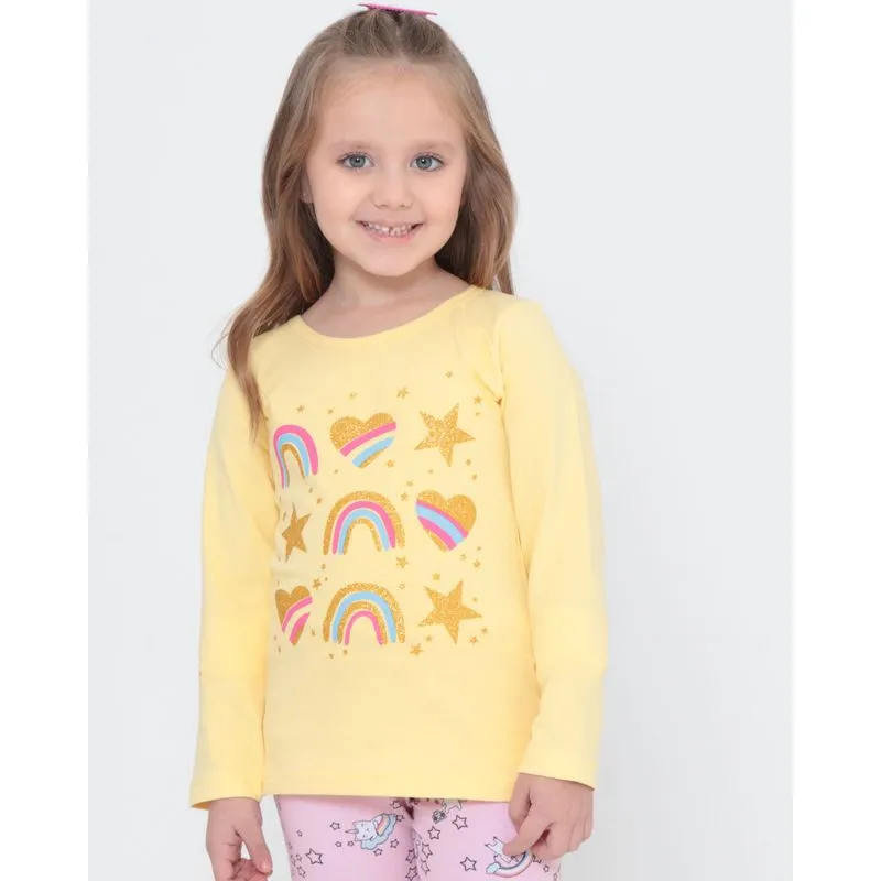 Blusa Infantil Manga Longa Estampa Com Glitter Amarela 8
