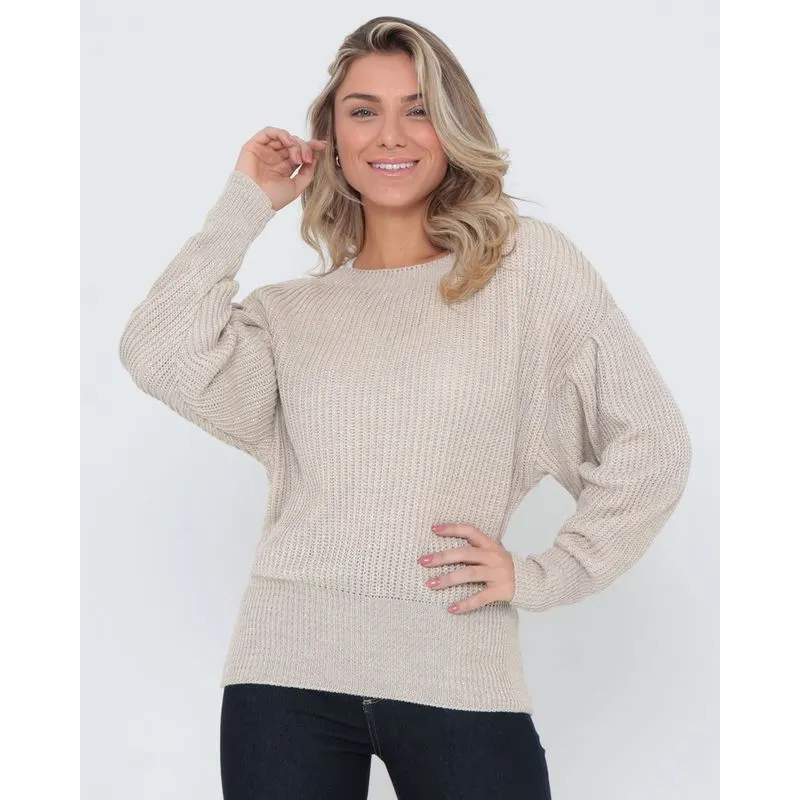 Suéter Feminino Tricô Lurex Bege Claro P