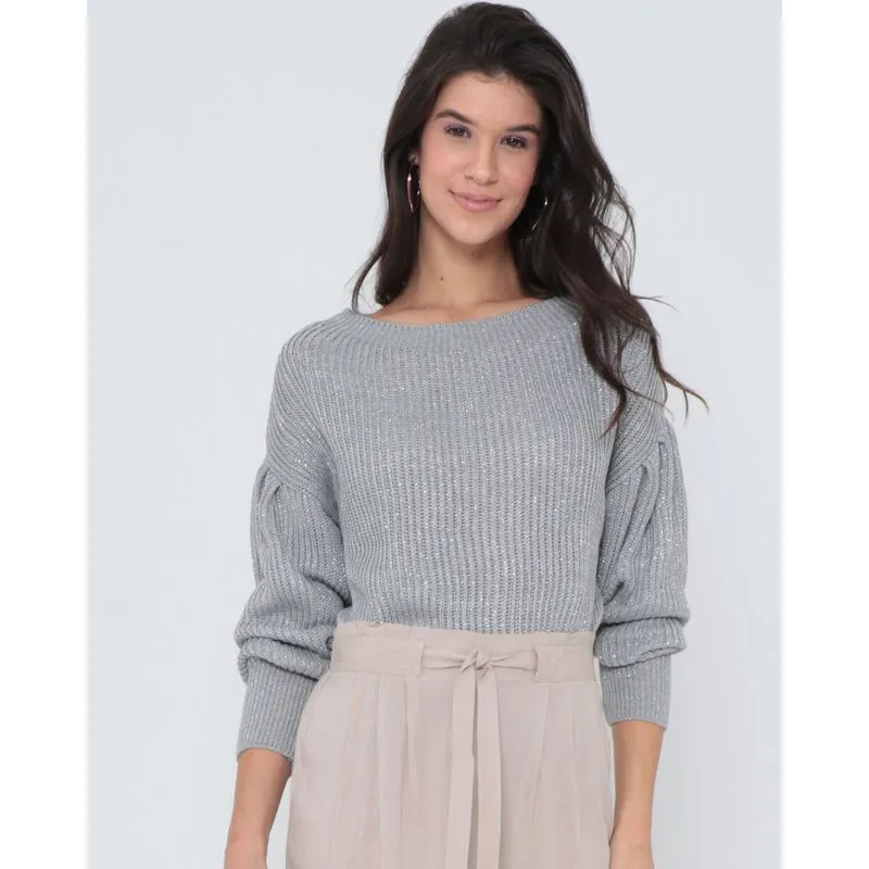 Suéter Feminino Tricô Lurex Cinza Claro G