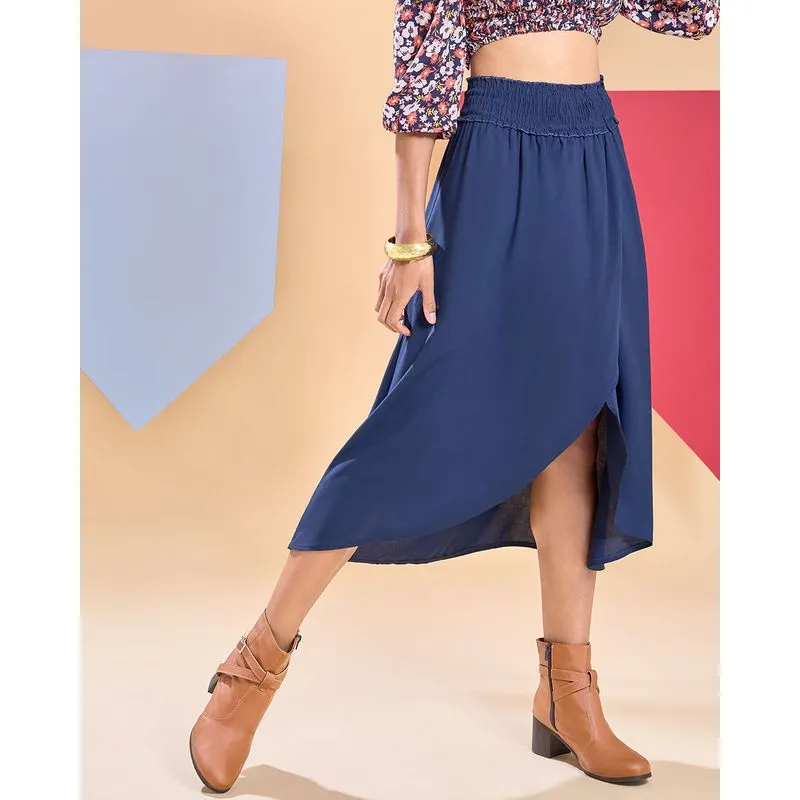 Saia Midi Viscose Transpassada Azul Marinho P