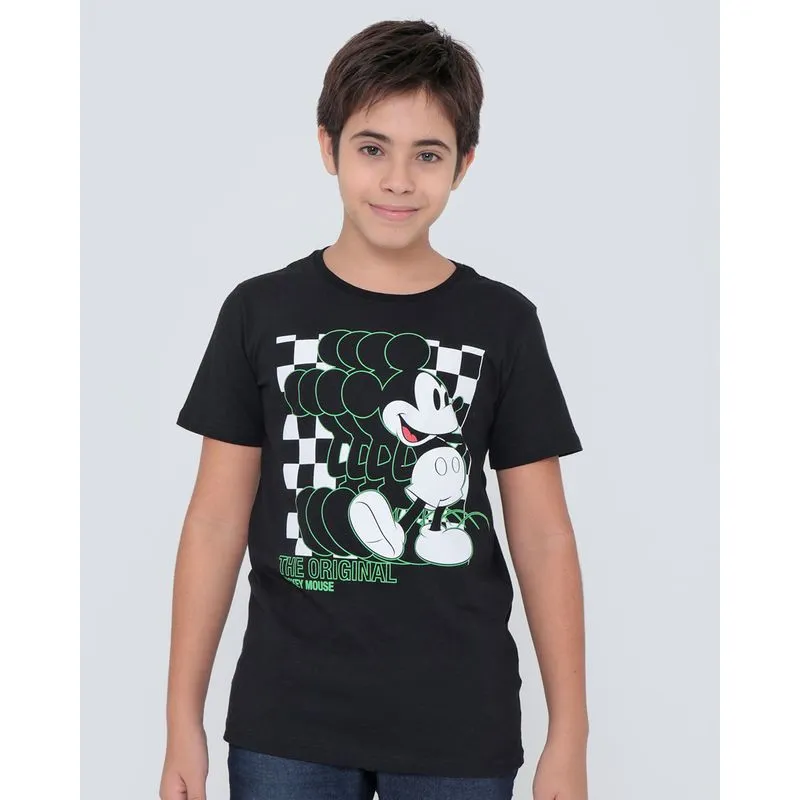 Camiseta Juvenil Algodão Disney Mickey Manga Curta Preta 10