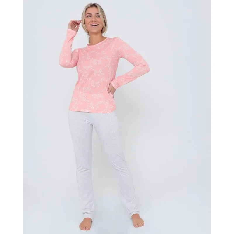 Pijama Feminino Longo Floral Rosa M