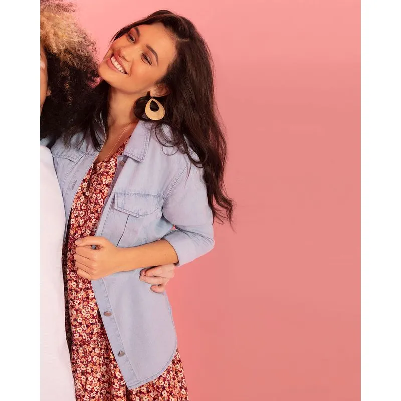Jaqueta Parka Jeans Feminina Azul Claro M