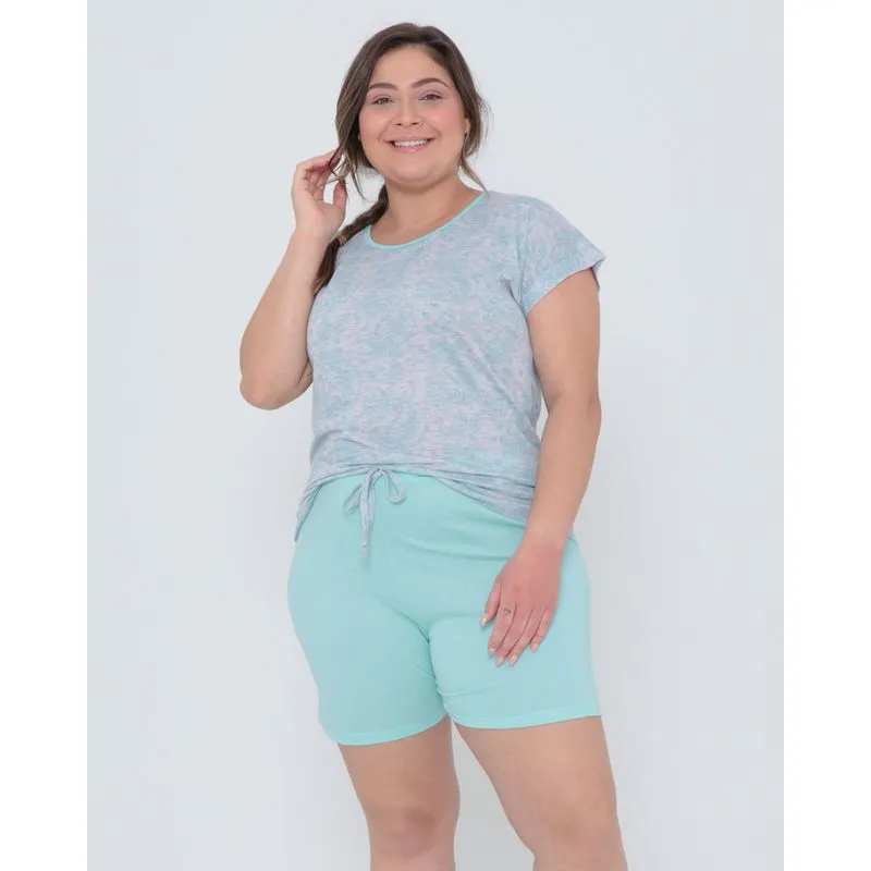 Pijama Plus Size Feminino Estampa Paisley Verde Claro G2