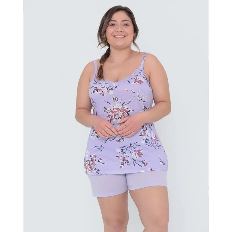 Pijama Feminino Plus Size Estampa Floral Lilás G1