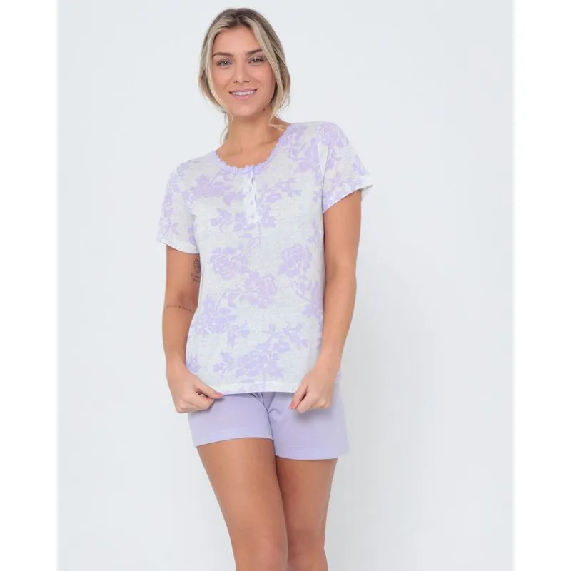 Pijama Feminino Estampa Floral Lilás M