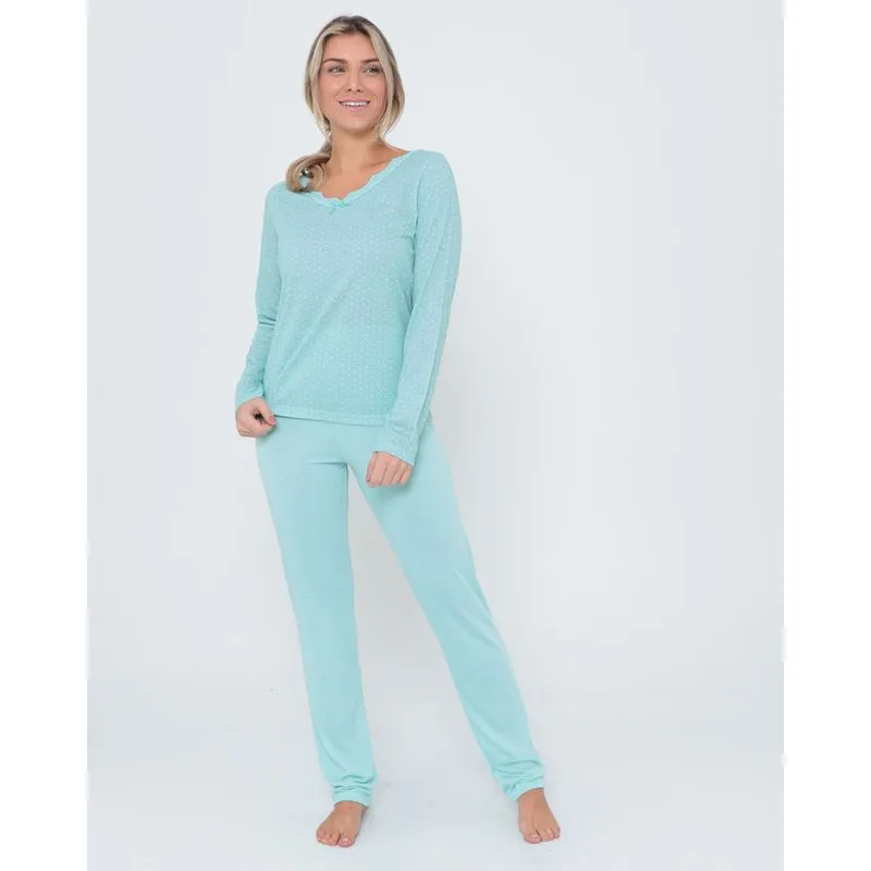 Pijama Feminino Longo Estampa Poá Verde Claro P