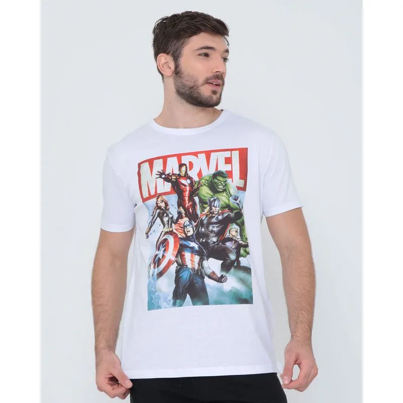 Camiseta Masculina Algodão Marvel Vingadores Branca G