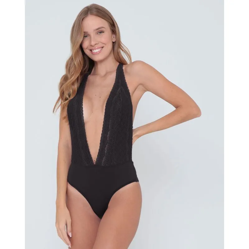 Body Sensual Frente Única Fio Dental Renda Preto GG