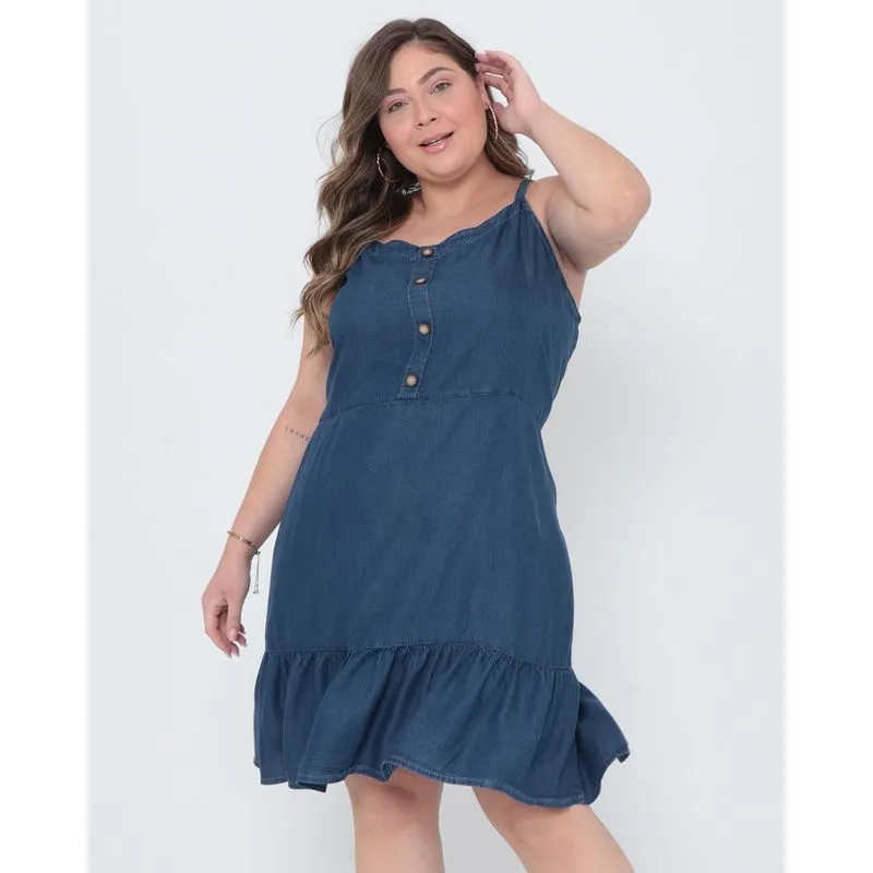Vestido Jeans Plus Size Lastex Azul G1