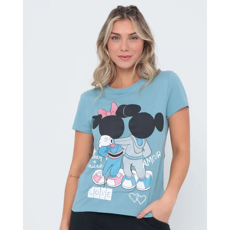 Blusa Estampa Mickey e Minnie Disney Azul Claro P