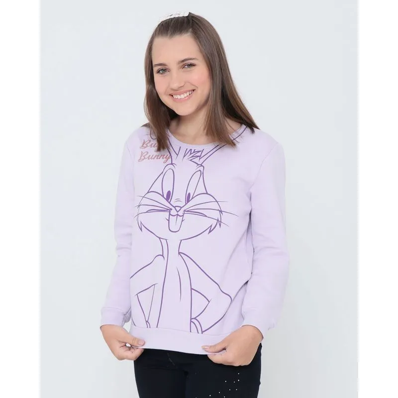 Blusão De Moletom Juvenil Pernalonga Looney Tunes Lilás 12