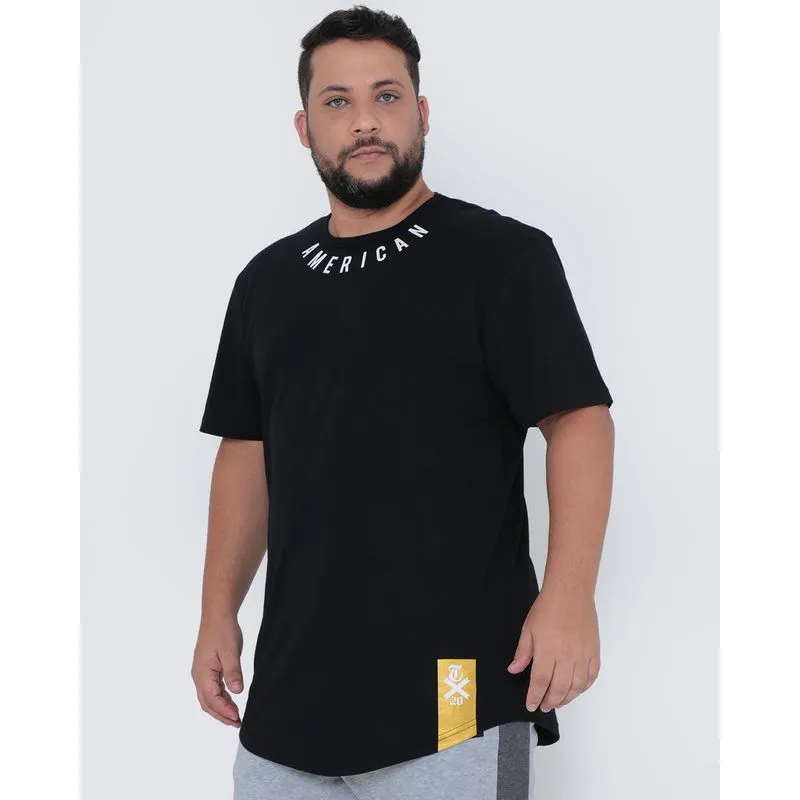 Camiseta Plus Size Longline American Preta G1