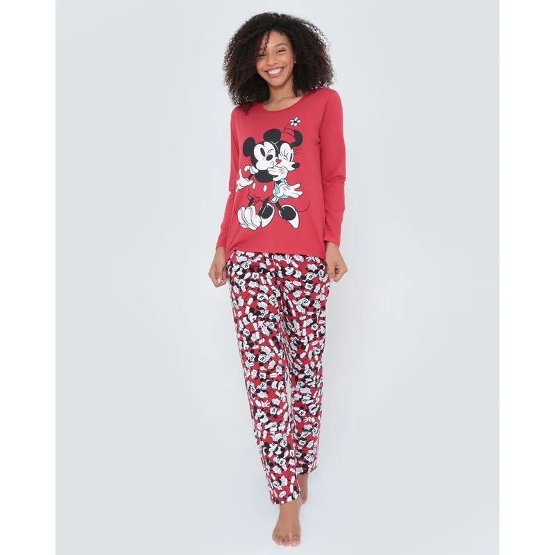 Pijama Longo Estampa Minnie E Mickey Disney Vermelho P