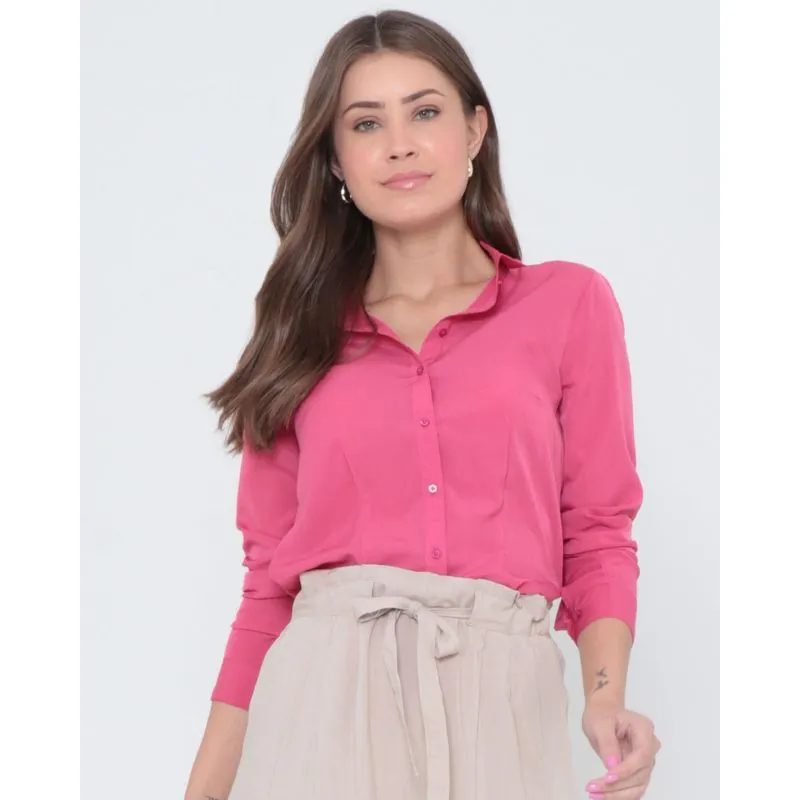 Camisa Feminina Crepe Manga Longa Rosa P