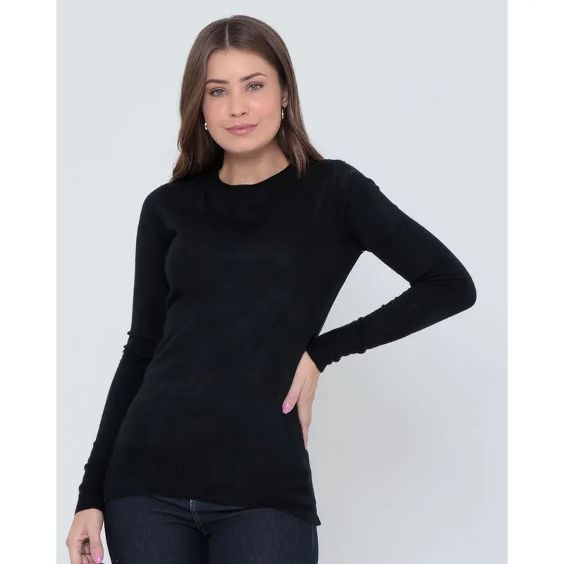 Suéter Feminino Básico Tricô Preto GG