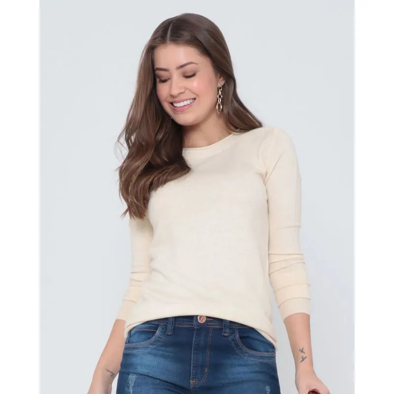 Suéter Feminino Básico Tricô Off White G
