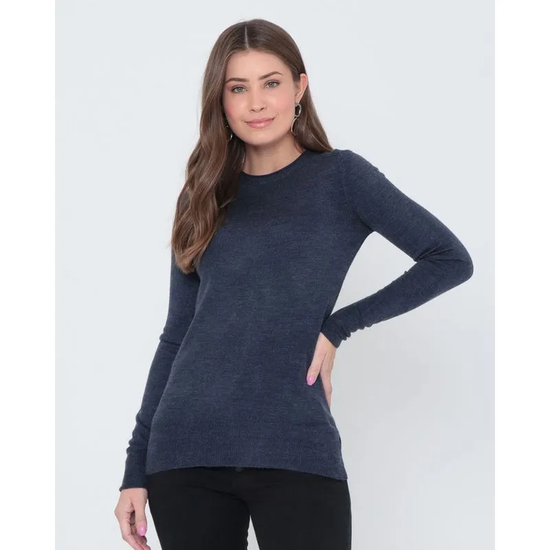 Suéter Feminino Básico Tricô Mescla Azul Marinho P